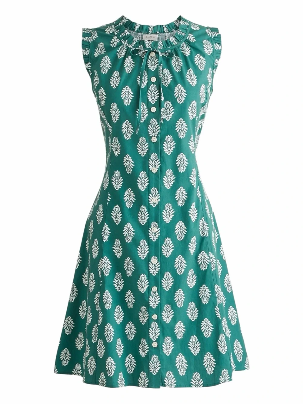 NWT! J. Crew Cotton Ruffle Tie-Neck Mini Dress in Lampost Green. Size 10.